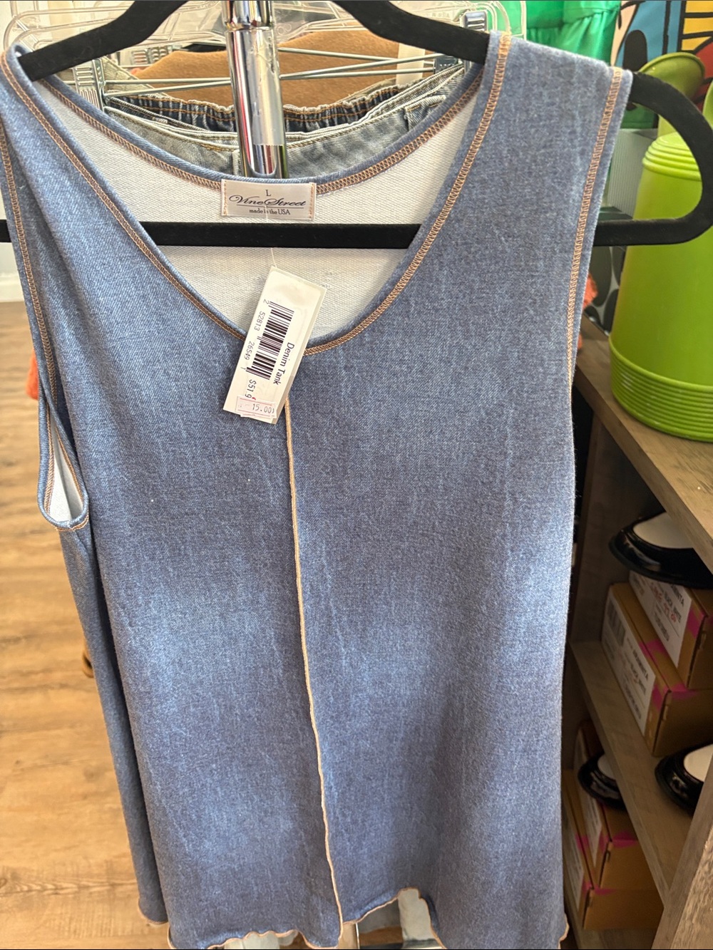 Light Blue V-Neck Knit Tank with Contrast Trim